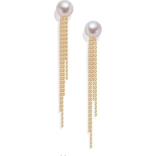 Sinya Classical 18k gold tassel earring Natural Real Round pearls stud earring in Au750 gold for Women girls Mum best gift