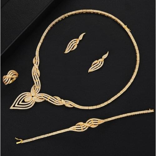 Blachette Trendy 4pcs Wedding Necklace Bangle Earring Ring Set For Women Cubic Zircon Bridal Jewelry Sets Pendientes Mujer Moda