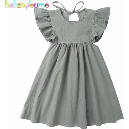 1-6Years/2020 Summer Clothing Toddler Girls Dresses Solid Butterfly Sleeve Cotton Baby Princess Dress For Kids Clothes BC1522