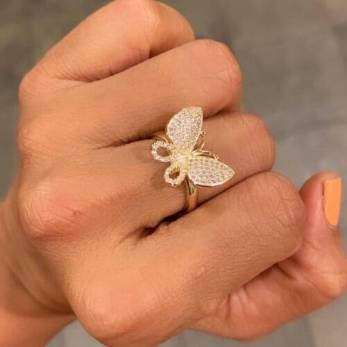 Sweet Crystal Butterfly Rings for Women Fashion Adjustable Cute Open Rings Wedding Jewelery Gifts