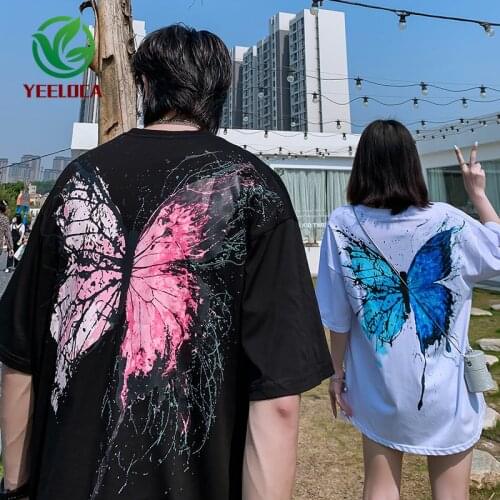 Dropship Butterfly Print Mens T-shirt Oversized Short Sleeve 2020 Summer Couple Casual Harajuku Cotton Clothes Top Hip-hop