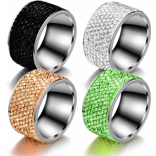UAGE Wholesale 8 row Crystal Rings for Women Austria Crystal Ring Stainless Steel Bijoux For Women Wedding Jewelry