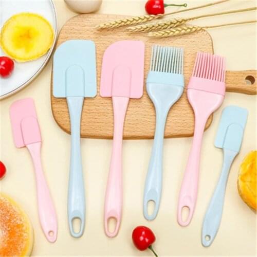 3Pcs Set Kitchen Utensils Cooking Supplies Baking Tools Multi Purpose Cake Spatula Silicone PP Non-Stick Blue Pink