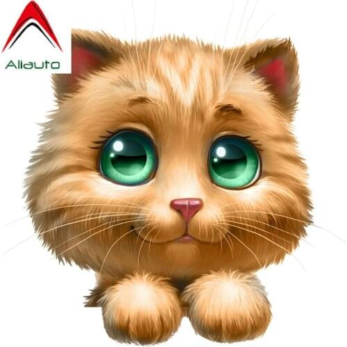 Aliauto creative Car Stickers cute kitten Cat Auto Decals Vinyl Waterproof Sunscreen Anti-UV Cover Scratch,14cm*14cm