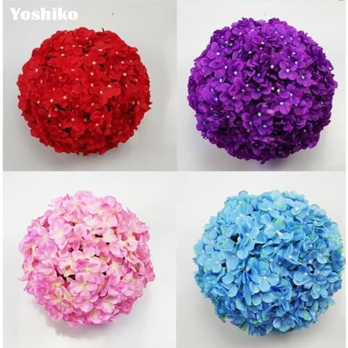 New 50Pcs Artificial Hydrangea Silk Flowers Decorative flower heads for diy Flower Ball Wedding Kissing Ball Pomander Decoration