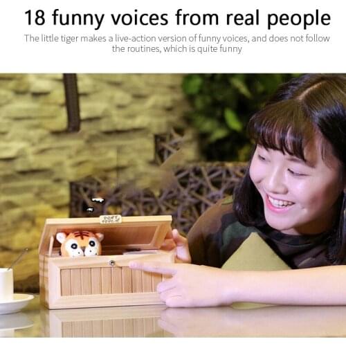 New Wooden Electronic Boring Box Cute Tiger Funny Toy Gift For Kids Interactive Toy Stress-Reduction Talking Box Desk Decoration