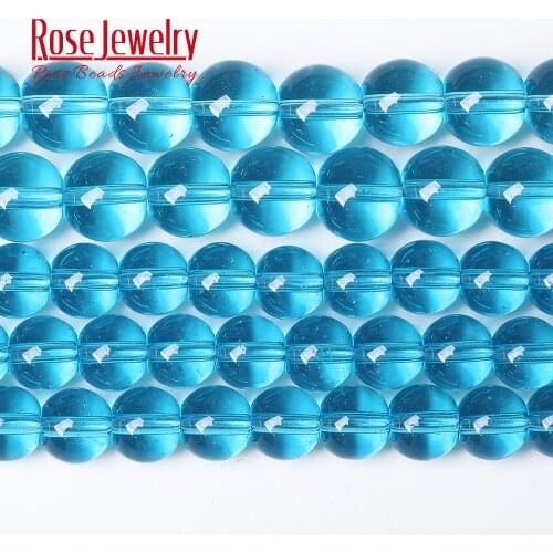 Wholesale Fashion Jewelry Clear Lake Blue Glass Round Beads For Jewelry Making Charm Beads 4 6 8 10 12 mm Bracelet 15" Strand