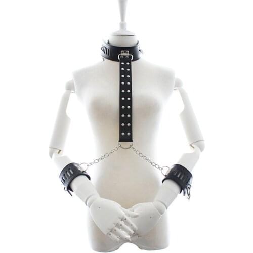 Pu Leather Sexy Harness Sex Slave Bdsm Bondage Leash Neck Dog Collar with Handcuffs Adult Lingerie for Couples Sex Clothes