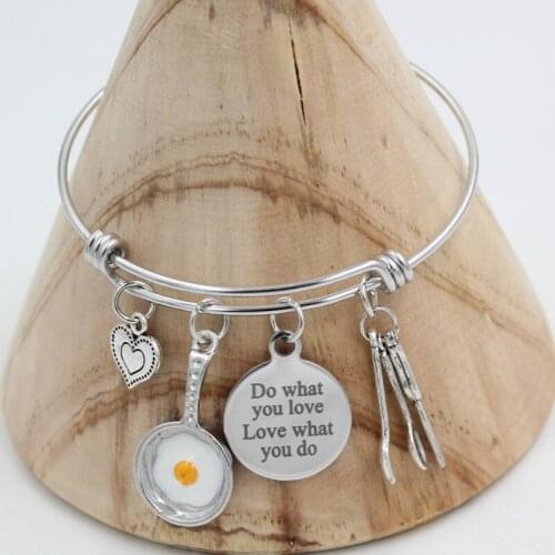 Frying Egg Pan Charm Bracelets Chef Gift For Women Jewelry Fried Egg Bangle Pulsera