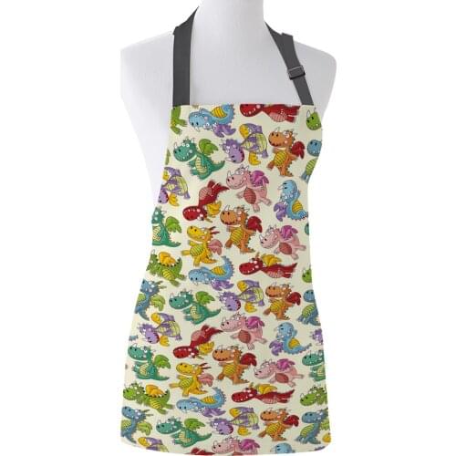 Tophome Kitchen Apron Cartoon Dinosaur Printed Adjustable Sleeveless Canvas Aprons for Men Women Kids Home Cleaning Tools