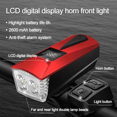 Bicycle Light with Horn T6 LED Road Mountain Bike Front Light USB Rechargeable Headlight 4 Modes Cycling Head Lamp