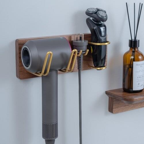 Solid Wood Hair Dryer Rack Hair Dryer Storage Rack Wall Hanging Bathroom Hole-Free Air Cylinder Hanger Dyson Storage Bracket
