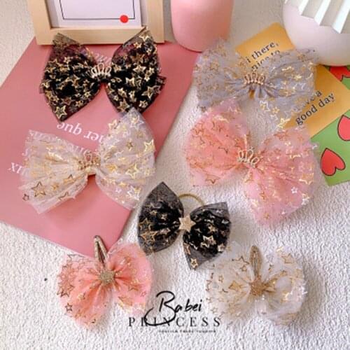 1PCs Princess Headdress Fashion Childrens Hairpin Beautiful Girl Mesh Bowknot Hair Clip BB Clip Birthday Gifts Hair Accessories