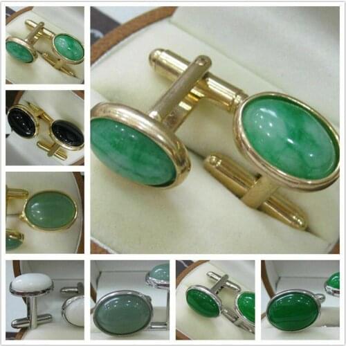 Natural Oval Agate / Emerald Gems Cufflinks Wedding Party Men Shirt Cuff Links