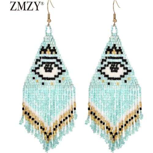 ZMZY Big Long Bohemian Evil Eye Earrings MIYUKI Earrings for Women Handmade Weave Delicas Seed Beads Drop Earring Jewelry Gift