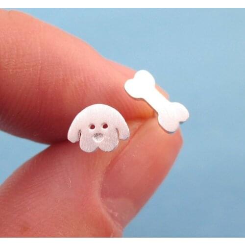 Daisies Cartoon Puppy Dog Face and Bone Shaped Stud Earrings Animal Jewelry for Women Party Birthyday Gift