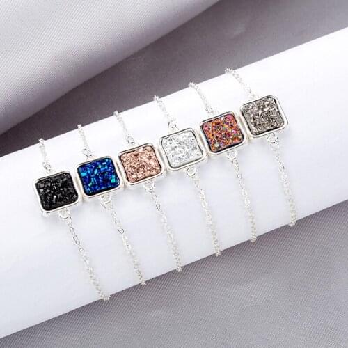 New Brand Jewelry wiht Silver/Gold Color Square Shaped Druzy Stone Femme Bracelet Bangle for Women Gift