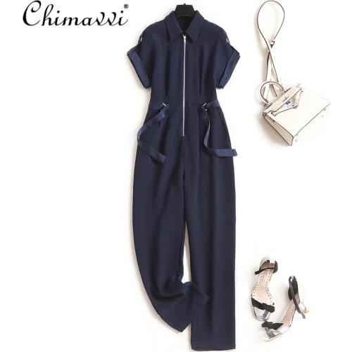 Elegant Lapel Jumpsuit Feminine 2021 Summer Waist Stitching Streamers Solid Overalls for Women Fashion Simple Straight-Leg Pants