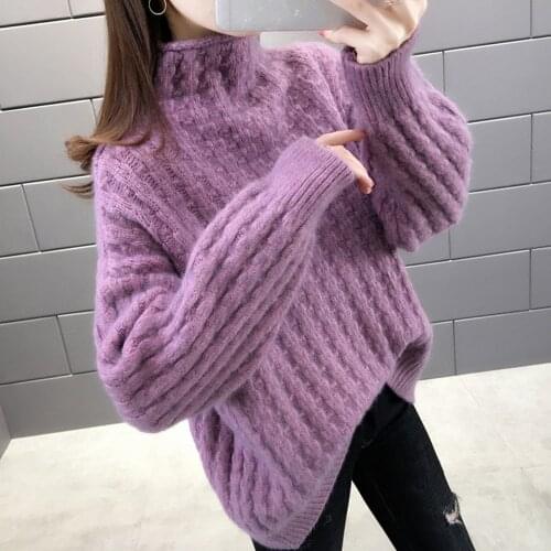 2021 Autumn Winter Thick Warm Korean Style Turtleneck Knitted Sweater Women Long Sleeve Jumper Pullover Female Knitwear