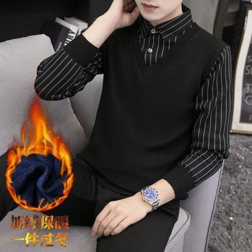 Winter holiday two mens sweaters and velvet padded shirt collar for teenagers to cultivate ones morality and keep warm