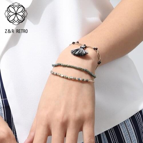 Gold Bracelet & Bangle Green Beads Tassel Statement Bracelets Women Accessories The Presents For The New Year Jewelry For Female