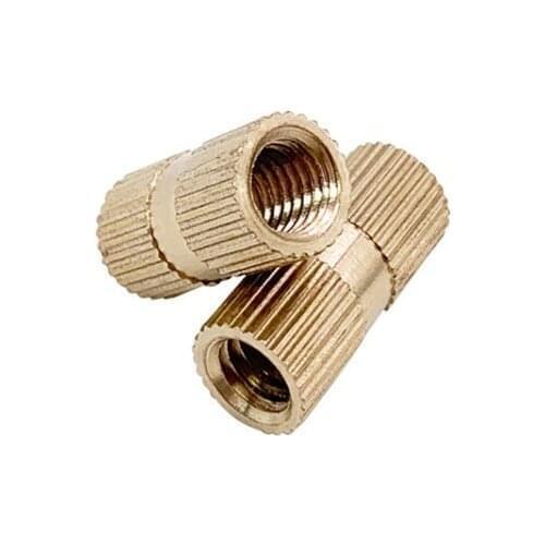 10PCS 1/4-20 American Thread OD9mm Length 8-20mm Copper Insert Double Pass Brass Knurl Nut Embedded Fastener