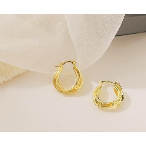 S925 Silver Needle Simple Retro Gold Earrings Cold Wind Temperament Hoop Earrings for Women Jewelry