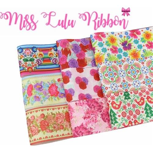 16mm-75mm Mexico Flower Series Red Rose Printed Grosgrain/Elastic Ribbon DIY Party Gift Decor Hair Bowknots Making 50yards/roll