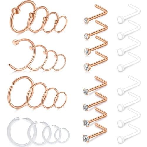 18G Nose Rings Studs Flexible Clear Nose Rings Retainer Tragus Cartilage Helix Earrings Nose Septum Piercing Hoop