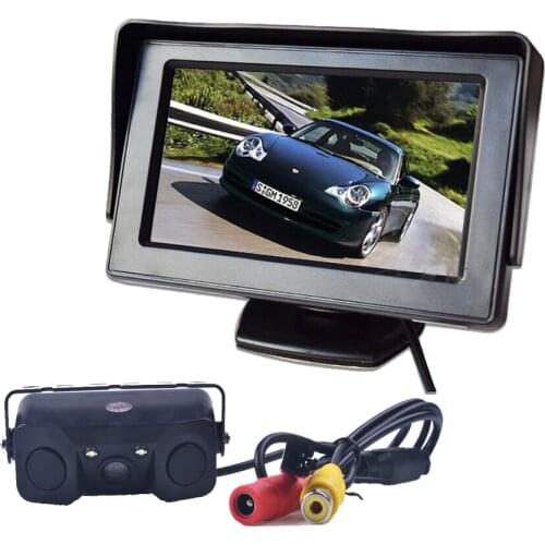 3in1 Video Parking Assistance Sensor Backup Radar With Rear View Camera + 4.3 inch LCD Car Rearview Mirror Monitor Video Parking