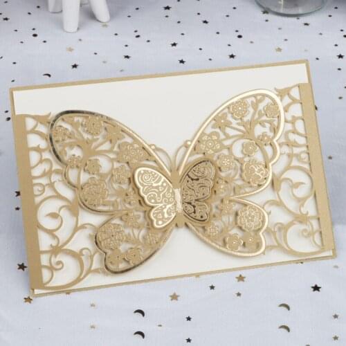 50pcs Butterfly Laser Cut Wedding Invitation Card Printing Business Greeting Card Personalized Party Favors Wedding Decoration