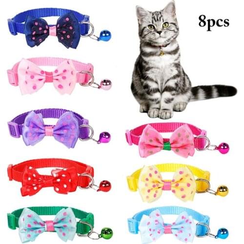 8 Pcs Colorful Cat Collar Fashionable Cat Bow-Knot Collars Adjustable Puppy Kitten Collar With Small Bells Pet Cats Accessories