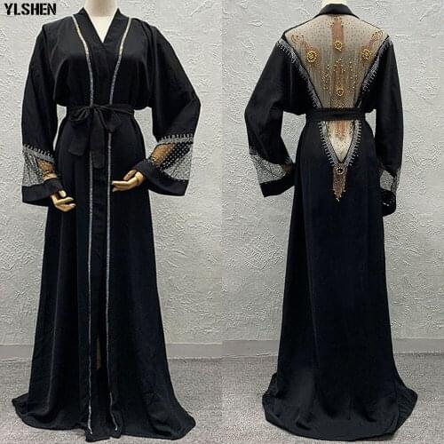 Africa Dress African Dresses for Women Dashiki Luxury Mesh Diamond Abaya Dubai Muslim Dress Ramadan Kaftan Kimono Islam Clothing
