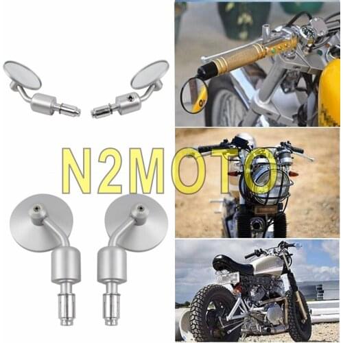 Sliver CNC Aluminum Motorcycle Side Mirrors 7/8" 22mm Rear View Handle Bar End Rearview Mirrors 3" Round For Cafe Racer Chopper