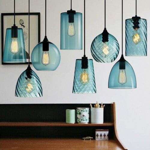 American restaurant pendant lamp simple personality bar single head color blue glass pendant lamp color glass pendant lights