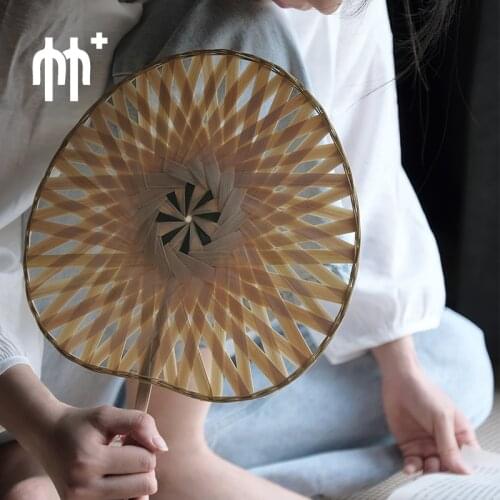 Bamboo and Bamboo Fan Female Household Archaistic Circular Fan Blue Cute Fan Bamboo Fan Cool Fan Chinese Style Craft Fan