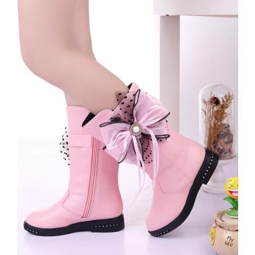 Girls Boots 2021 New Autumn Fashion Lace Princess Kids Sneakers Baby Girls Snow Boots Winter Warm PU Leather Children Shoes Soft