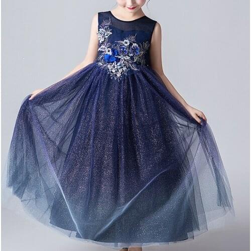 Kids Dresses For Girls Wedding Party Frock Dot Flower Pattern Gown Princess Summer Dress Childrens Tutu Mesh Dress