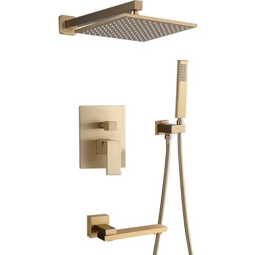 Bathroom Shower Set Rainfall Showerhead Ceiling Rainfall Shower System Brass Shower Brushed Gold Cold and Hot Mixer 3 Funtion