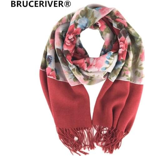 Bruceriver Womens Double Layer Cashmere and Silk feel Reversible Scarf Shawl Wrap (Red)