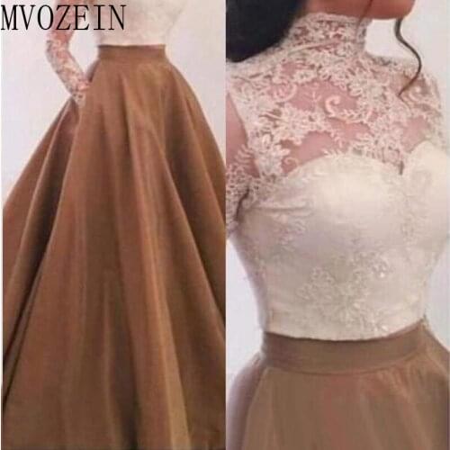 Elegant A-Line Evening Dresses Long 2019 High Collar Full Sleeves Evening Dress Formal Gowns Robe de soiree