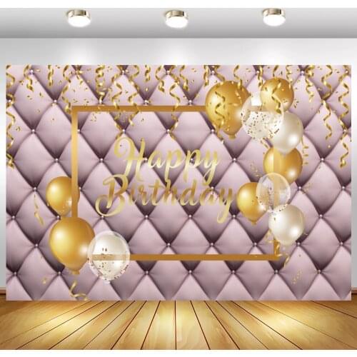 Headboard Pattern Wall Golden Ribbons Photo Background Balloons Women Birthday Girl Princess Backdrop Photography Table Decor