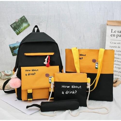 Preppy Style 4Pcs/set Canvas School Bags for Teenage Girls Backpacks Women Bookbags College Travel Backpacks Female Rucksack