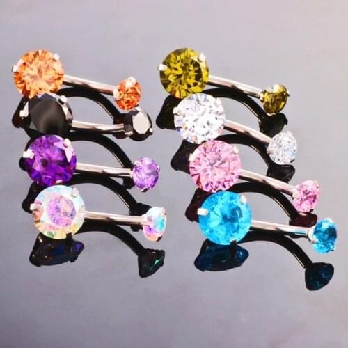 1PC Fashion Double Round Cubic Zirconia Geometric Shape Belly Button Ring New Piercing Body Jewelry Nightclub Dance 10*1.6*8mm