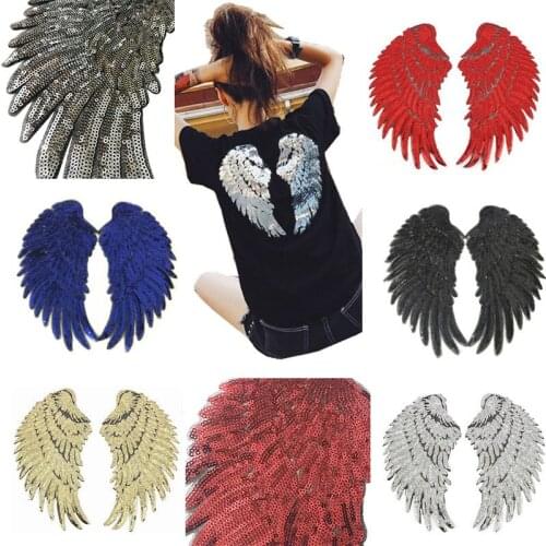 2Pcs New Small wing Patches Embroidered Cloth Stickers DIY Clothing Accessories Sequin Patch Decorative Chapters Have Adhesive