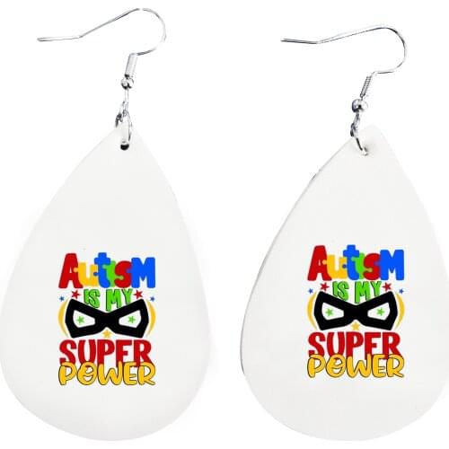 Leather Earrings Autism Is My Supper Power Teardrop Earrings Stock
