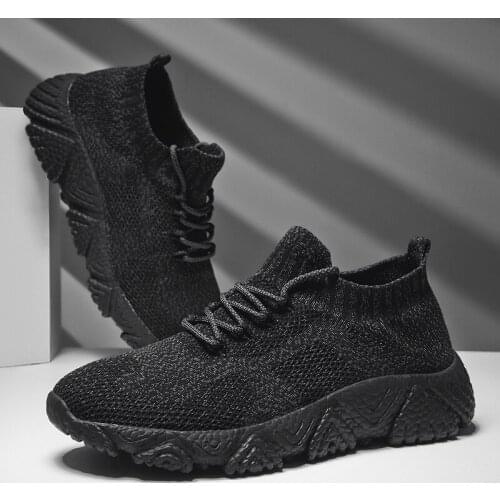 Black Cheap Running Shoes Breathable Socks Sneakers For Men Light Sole Sports Shoes For Male Chaussure Homme Sport Big Size 45