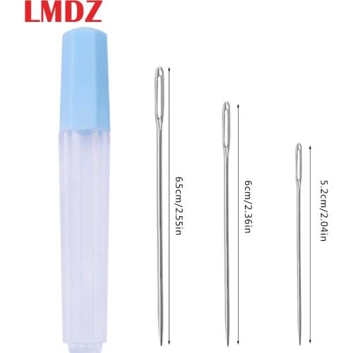 LMDZ 5.2cm/6.0cm/6.5cm Large-Eye Stitching Needles Hand Sewing Needles for Leather Projects with Random Color Clear Bottle