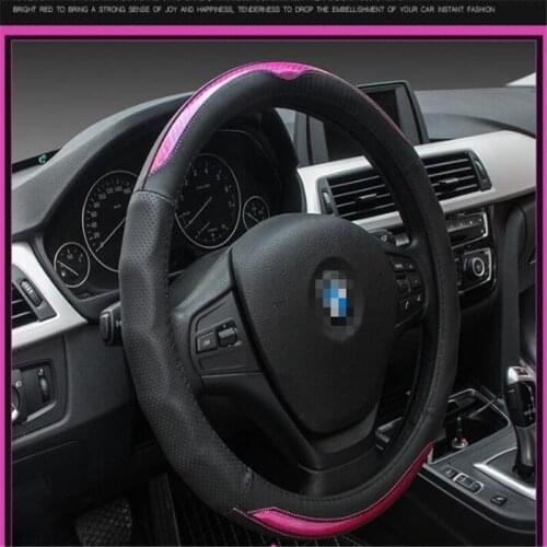 Fashion High Quality top layer cow leather and Carbon Fiber universal car steering wheel cover