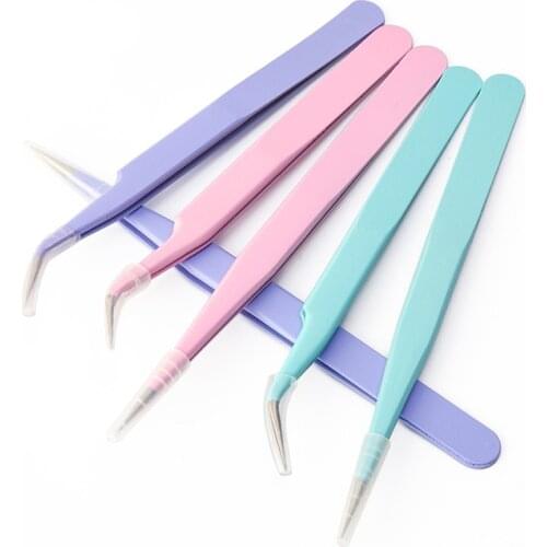 Colored Anti-Static Tweezers For Eyelash Extension Eyebrow Stainless Steel Set Beauty Precision Tweezers Makeup Kit Repair Tools